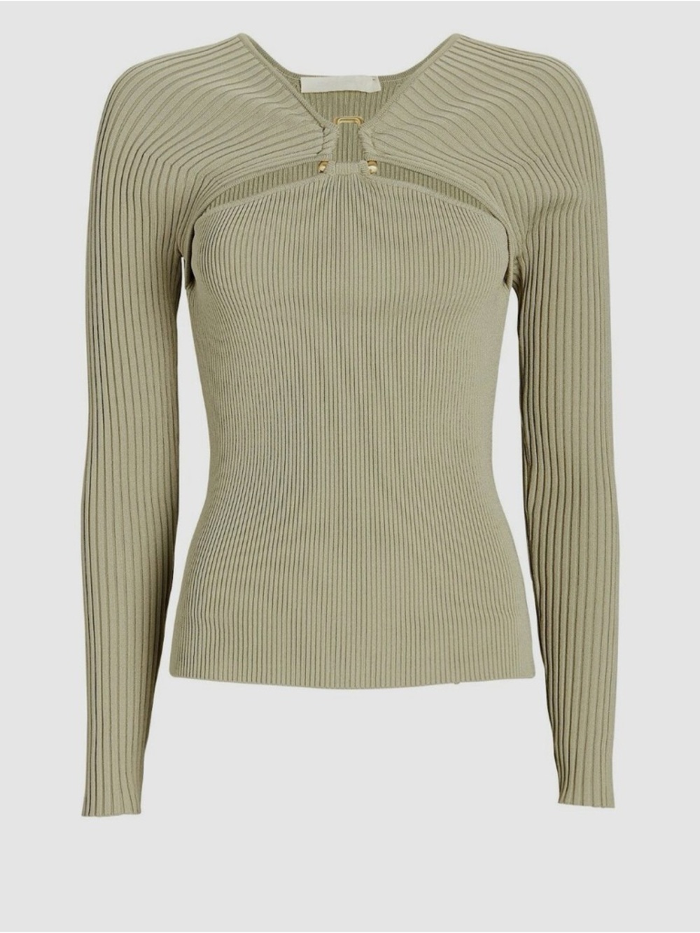 Ribbed Long-Sleeve Top with Keyhole Accent in Sage Green